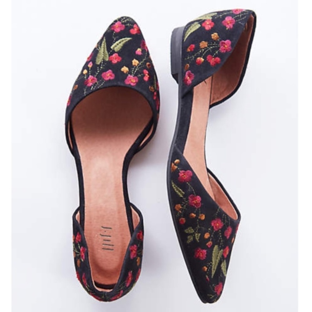 J.JILL Black Embroidered Floral D’Orsay Flats